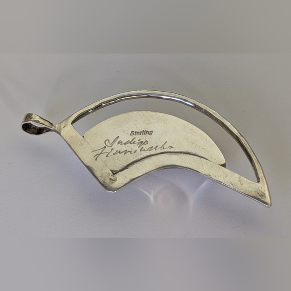 2.50" Signed Indigo Flameworks Sterling Silver Handmade Dichroic Glass Pendant - Picture 5 of 6